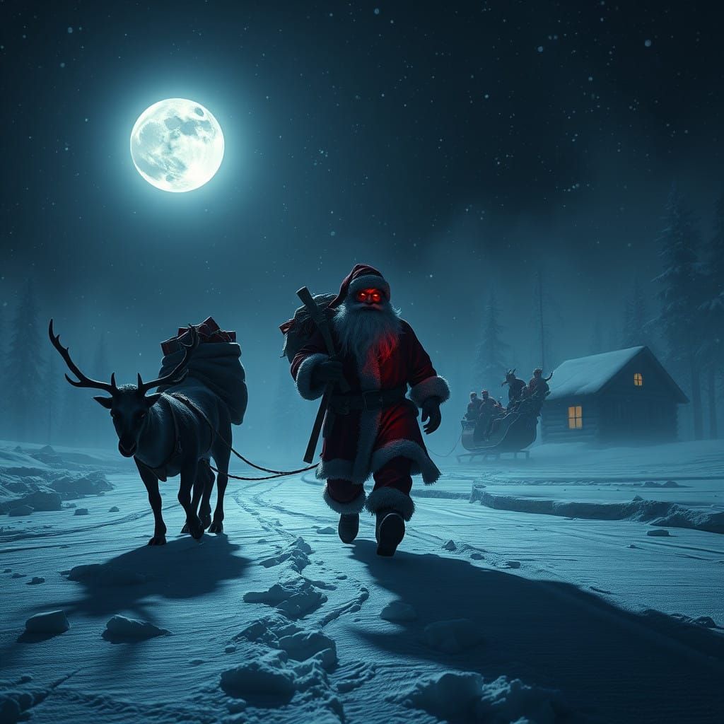 Twisted Santa Approaches in Dark Winter Wonderland