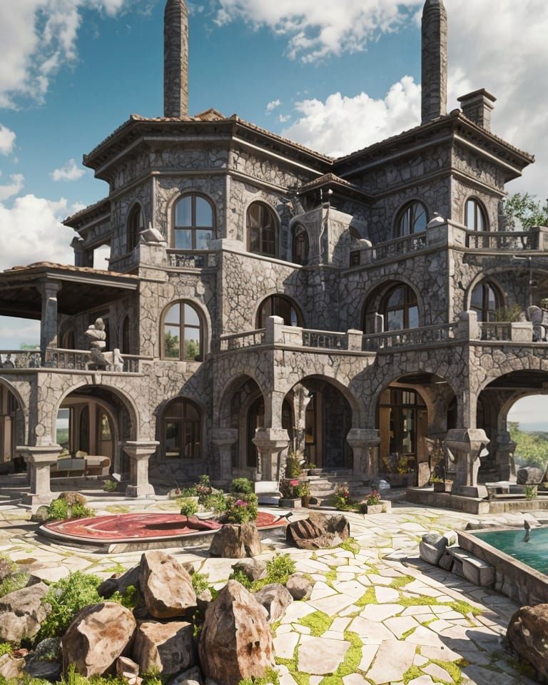 Lava Rock Villa: Modern Rococo Concept Art
