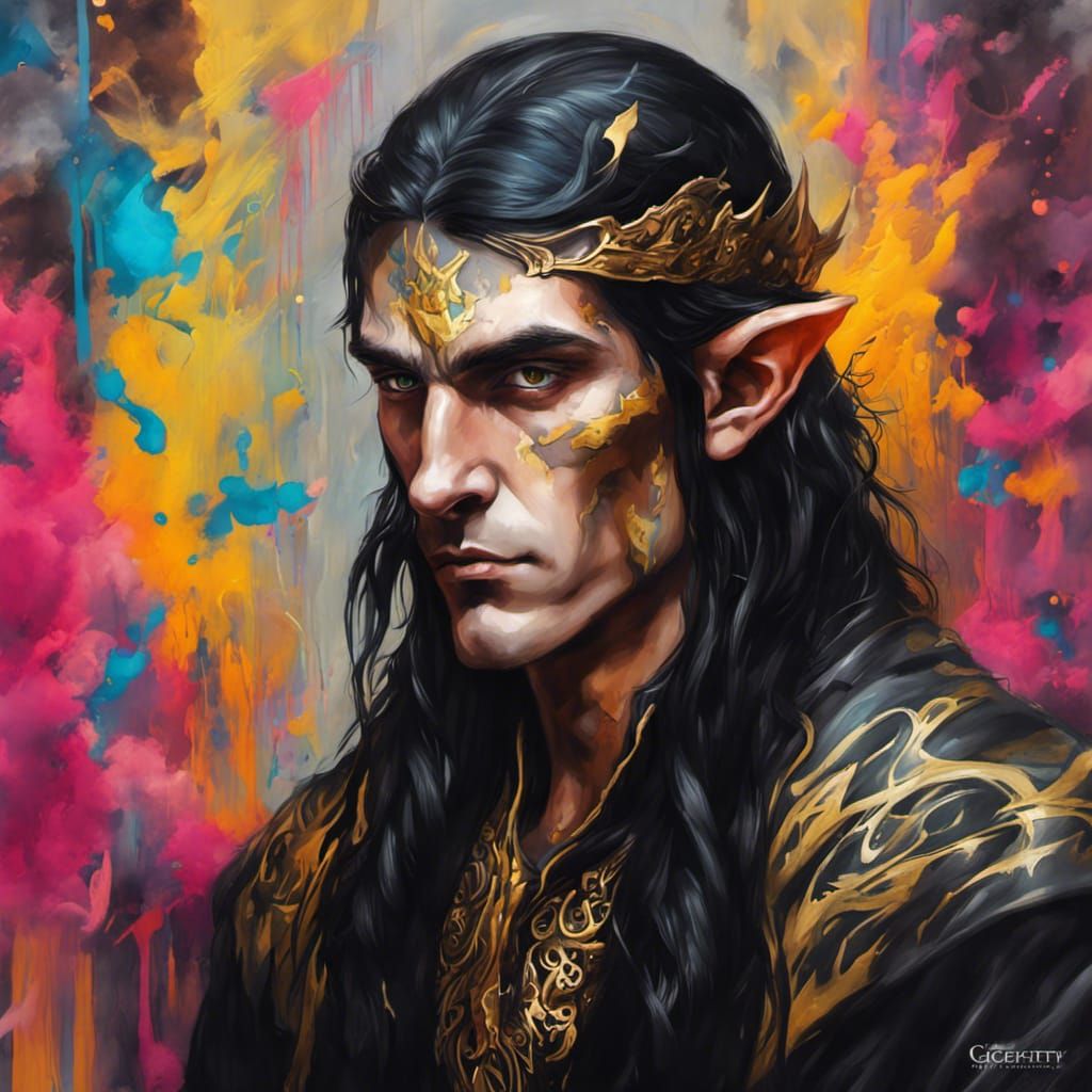 Elf Wizard Portrait in Graffiti Splash Art Style