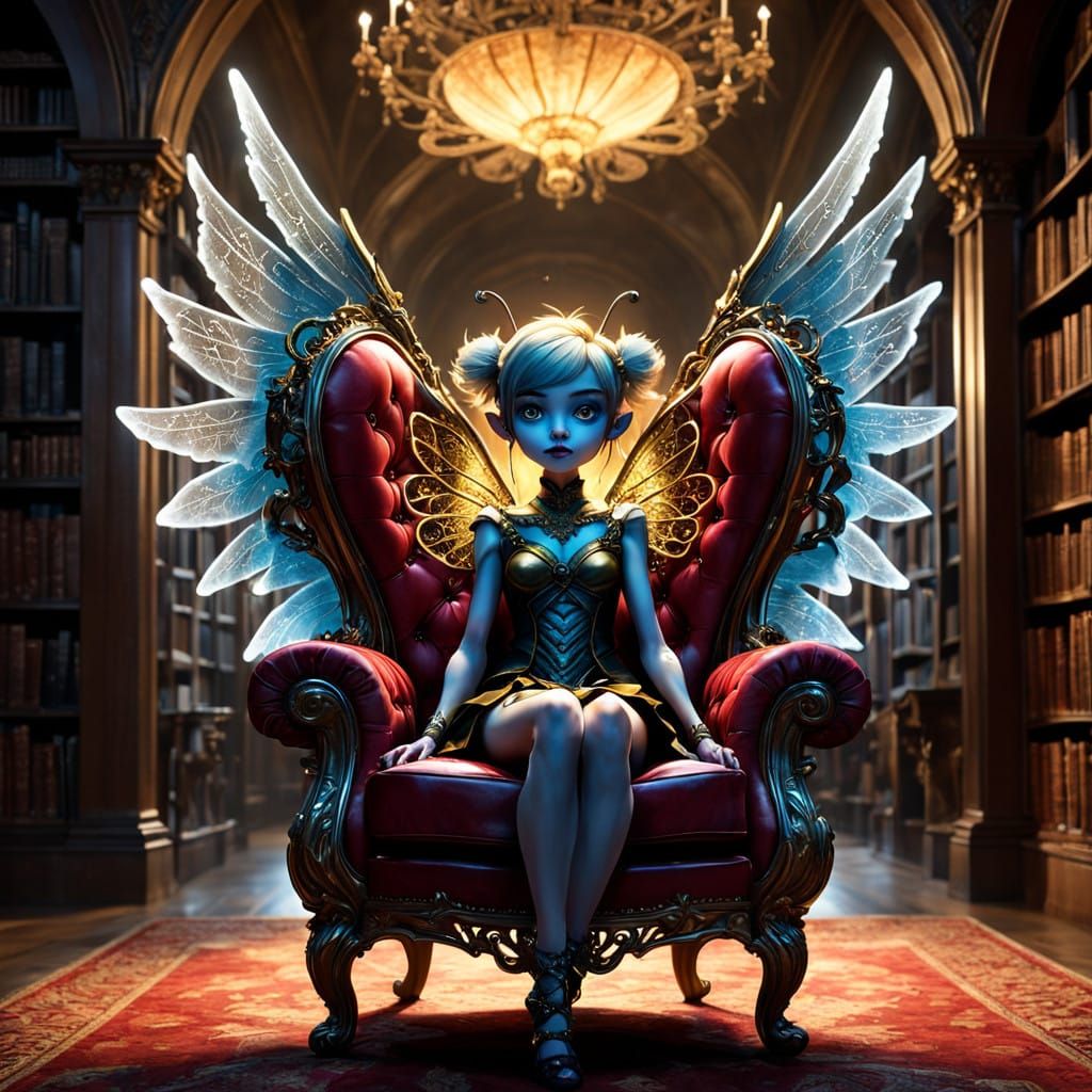 Mystical Pixie in a Gothic Library