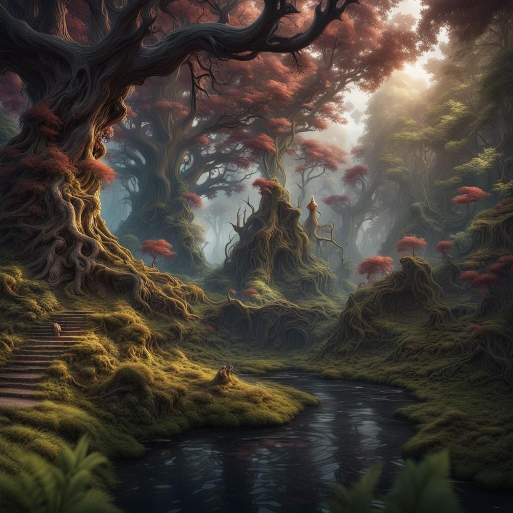 Enchanted Forest: Detailed Matte Painting in Deep Color