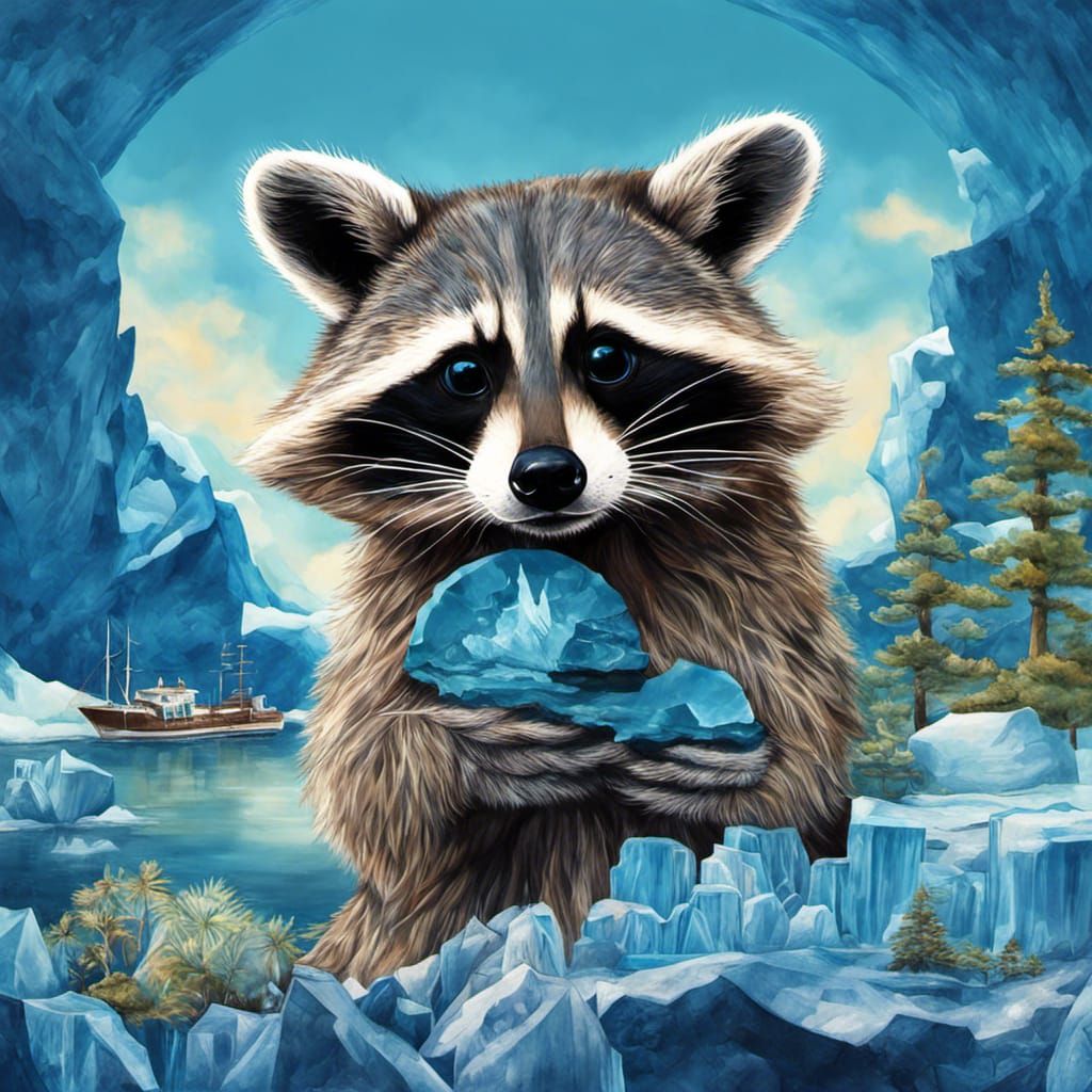 Surreal Antarctic Raccoon Collage Illustration