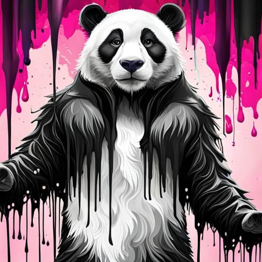 Monochrome Panda in Dripping Paint Splatter