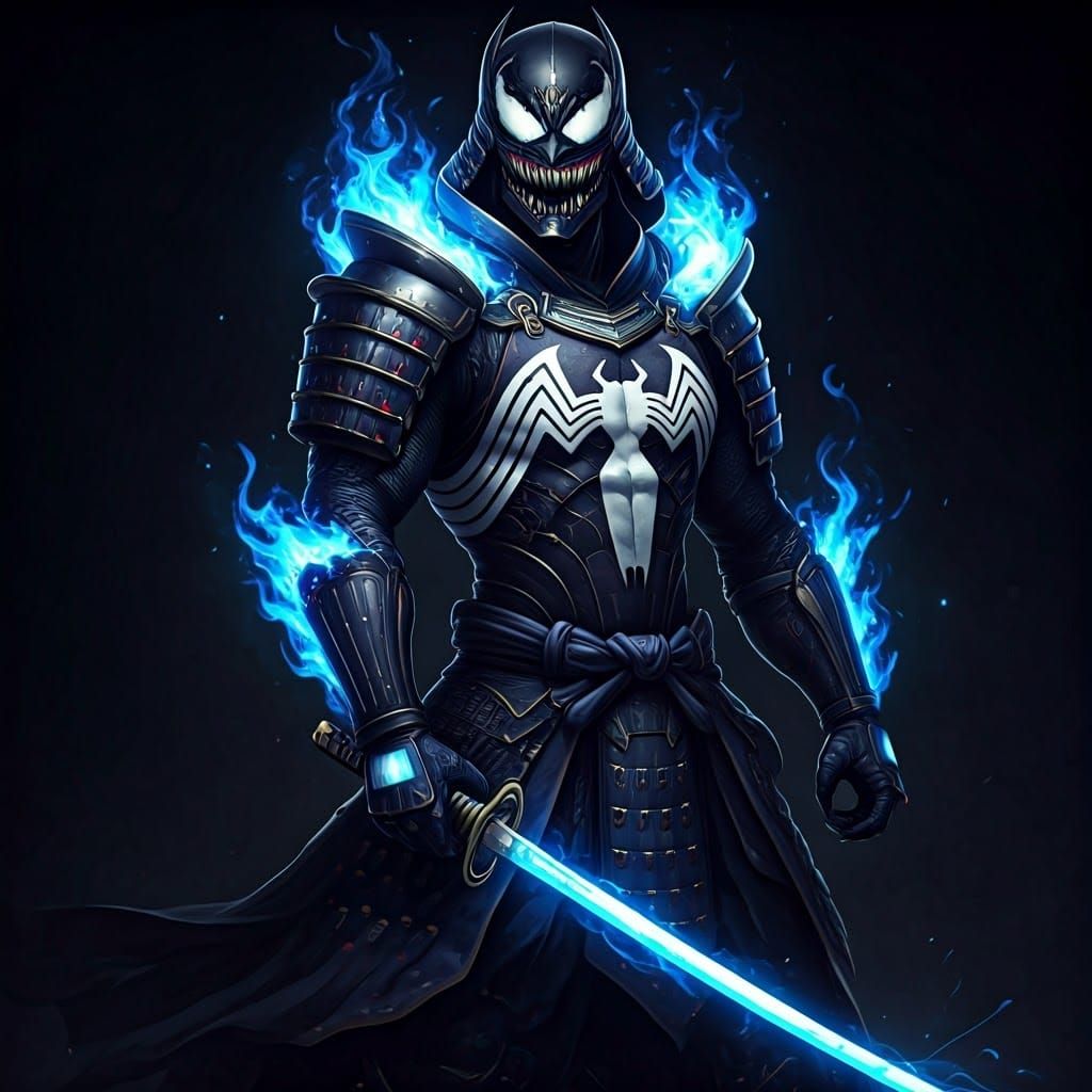Venom in Cosmic Samurai Armor with Flaming Katana