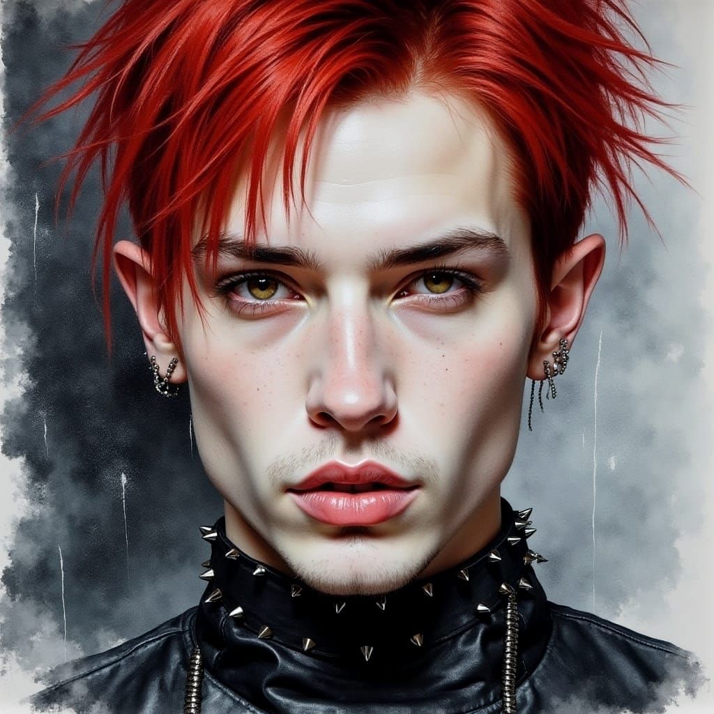 Watercolor Portrait of a Punk Rock Man
