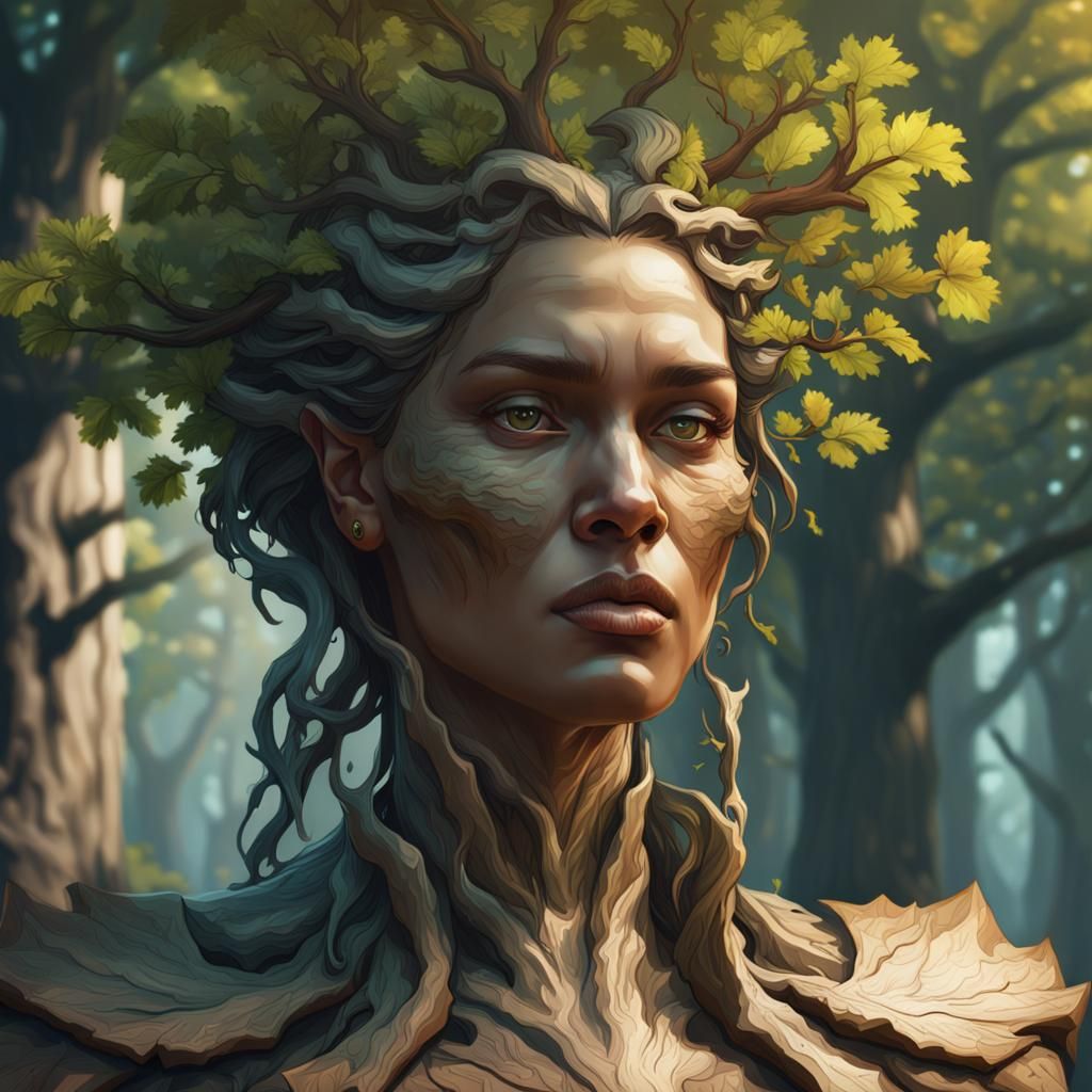 Oak Tree Transformation: Hyperdetailed Digital Portrait