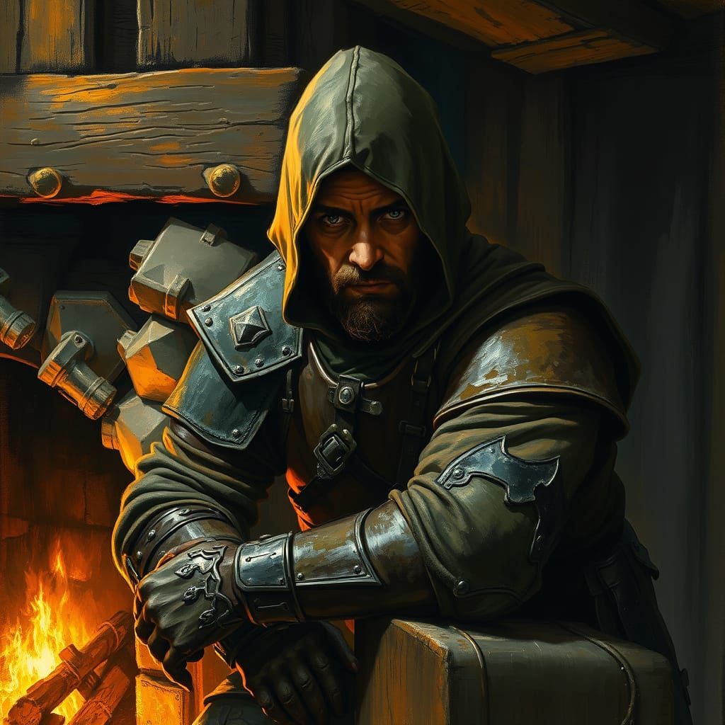Dramatic Medieval Warrior in Warm Firelight