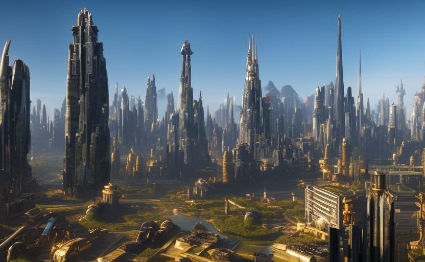 Epic Sci-Fi Tower in Futuristic Cityscape