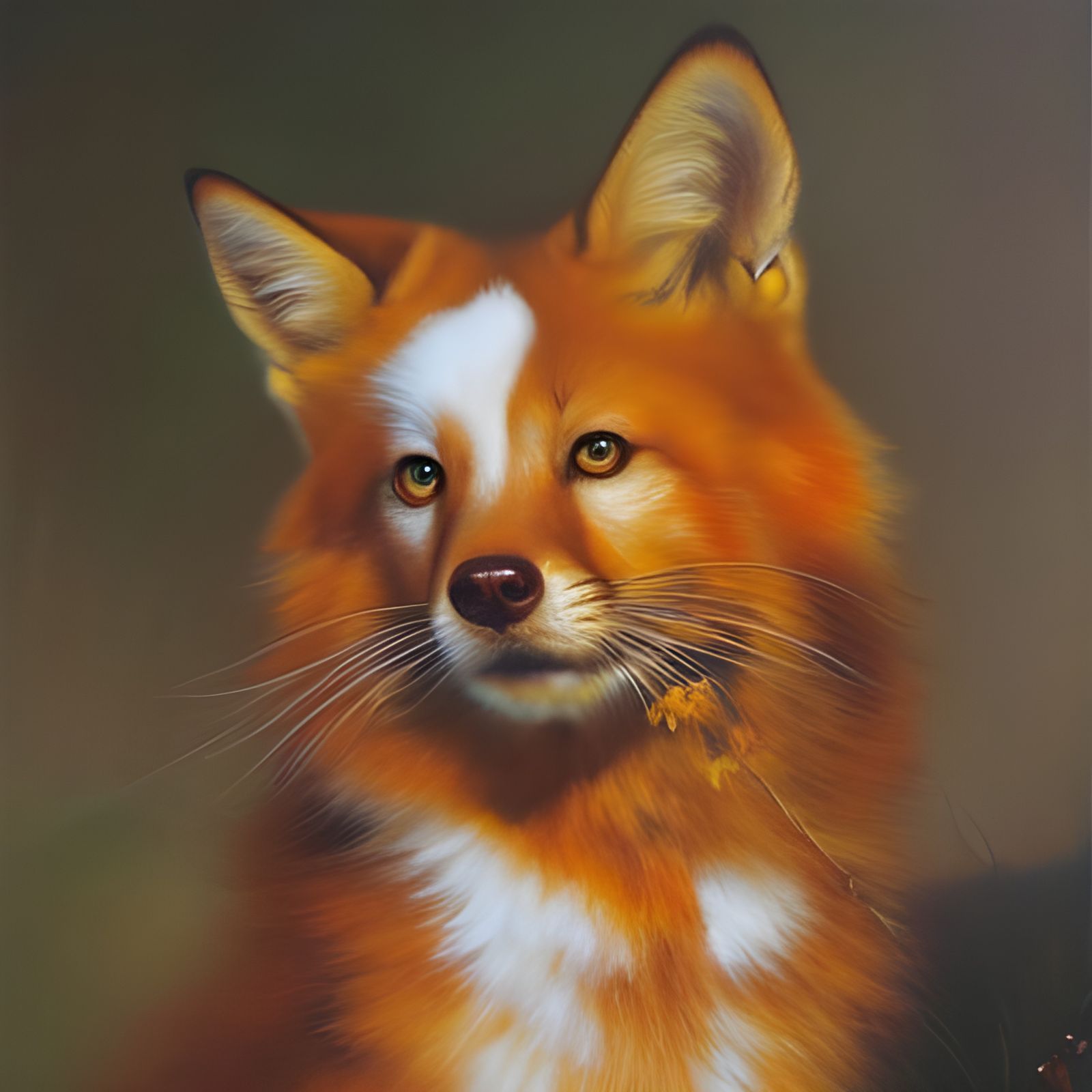 Fox Woman Portrait with Golden Flowers, Hyperdetailed Art