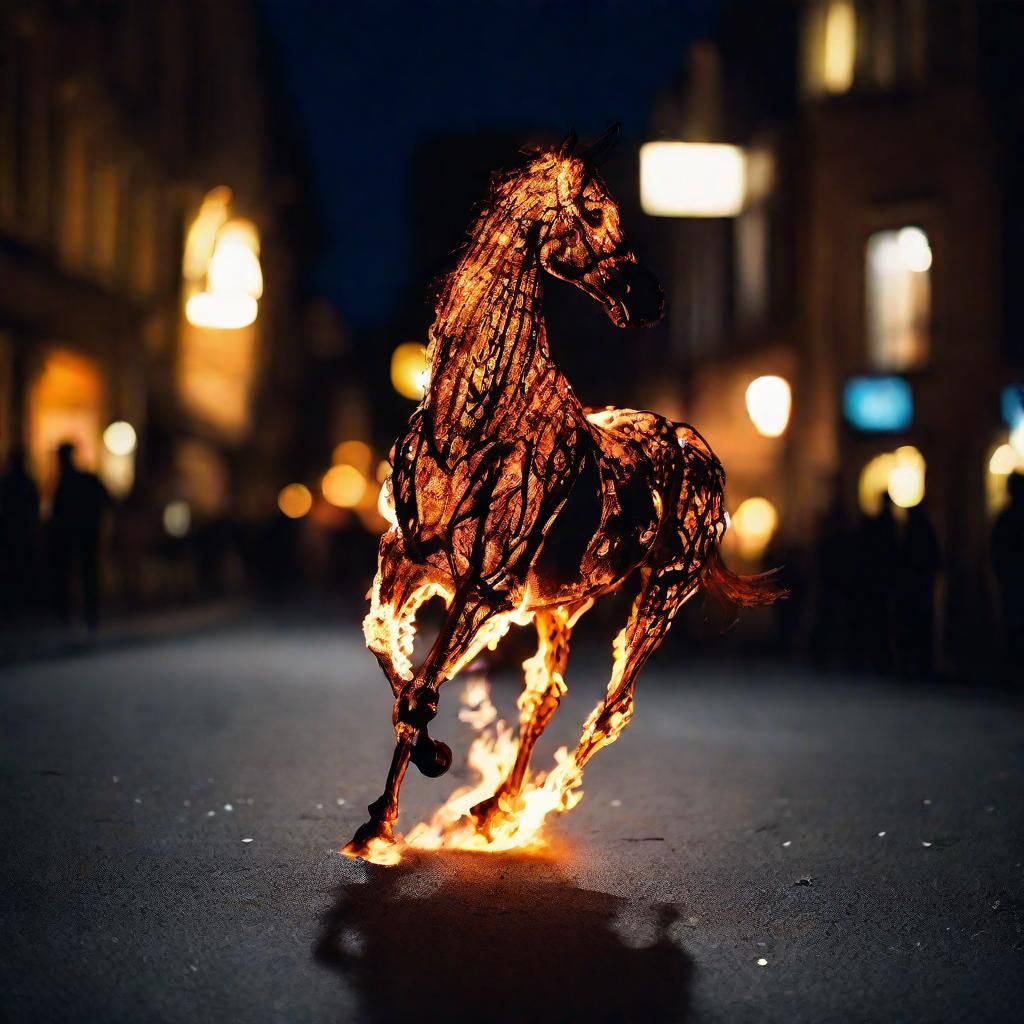 Flaming Horse Skeleton Galloping at Night