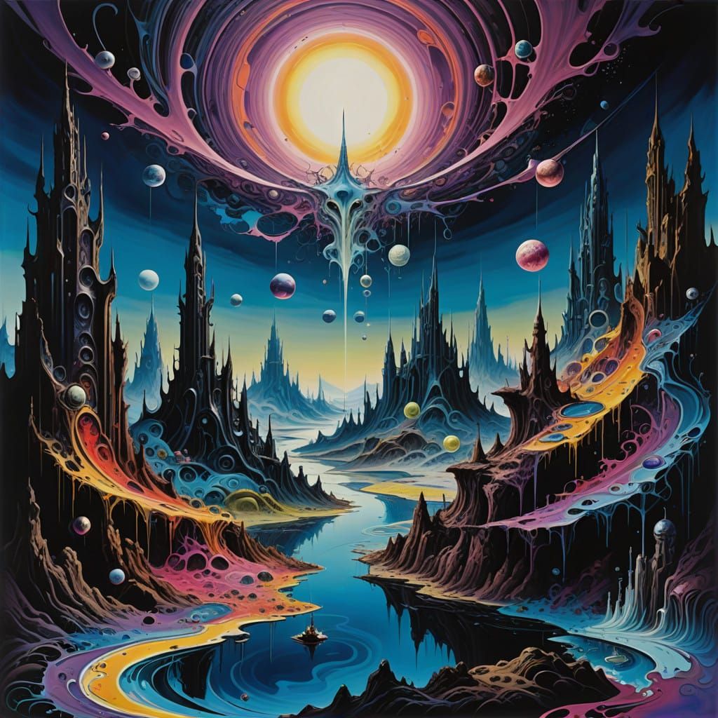 Surrealist Futuristic Camelot in Cyberpunk Style