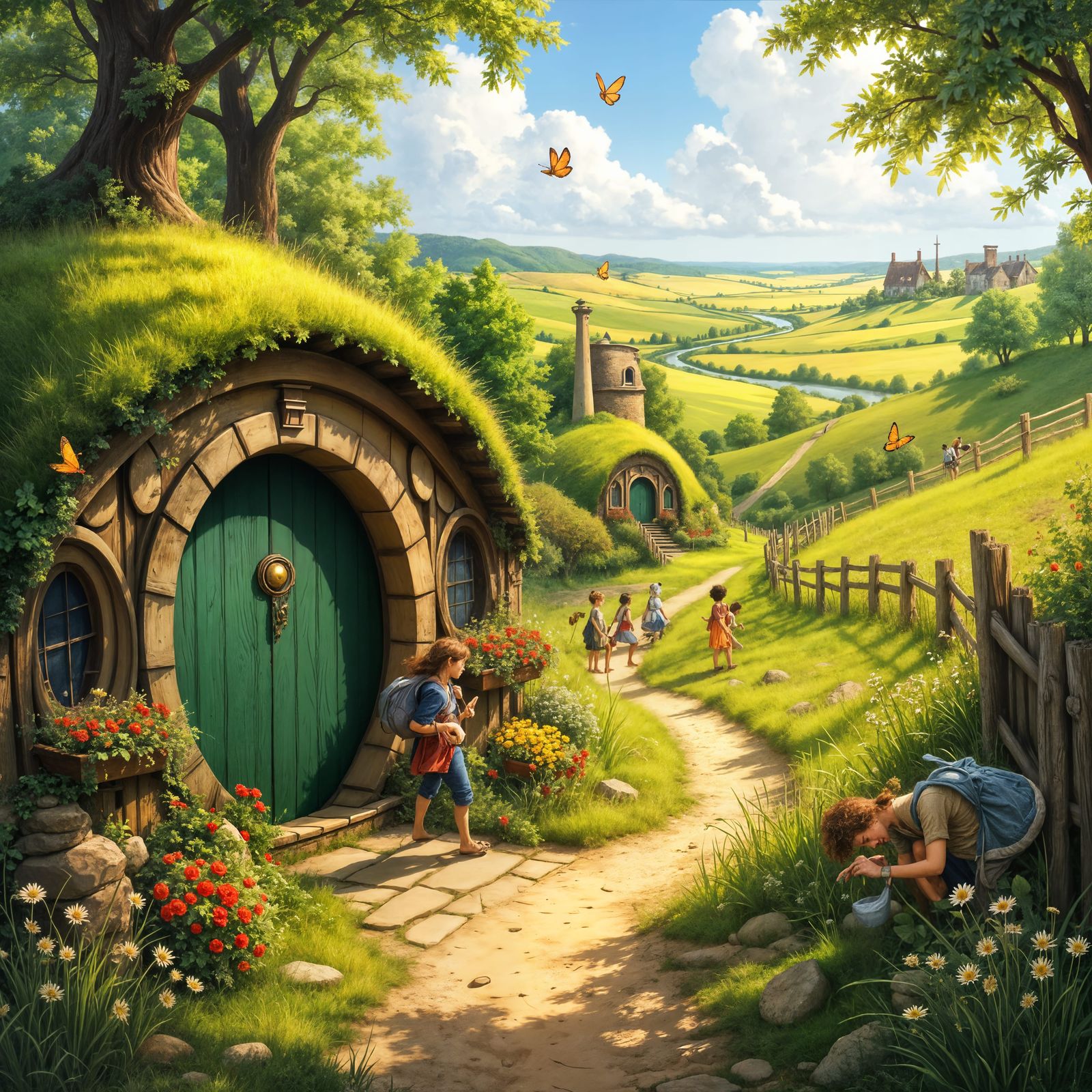 Sun-Drenched Hobbit Hole in Rolling Green Hills