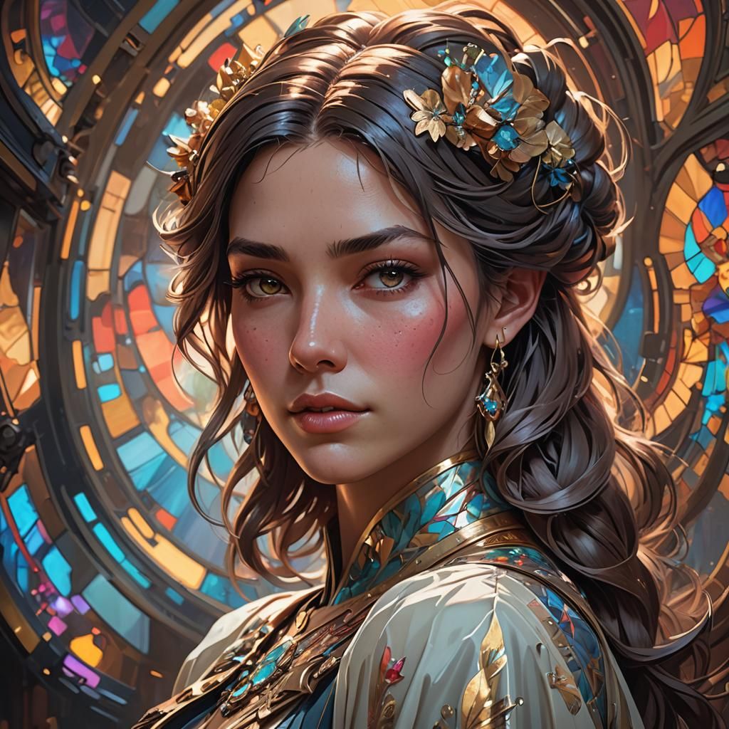 Hyperdetailed Portrait of a Woman in Art Nouveau Style