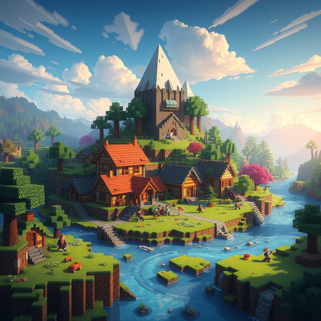 Whimsical Minecraft Village in a Lush Valley