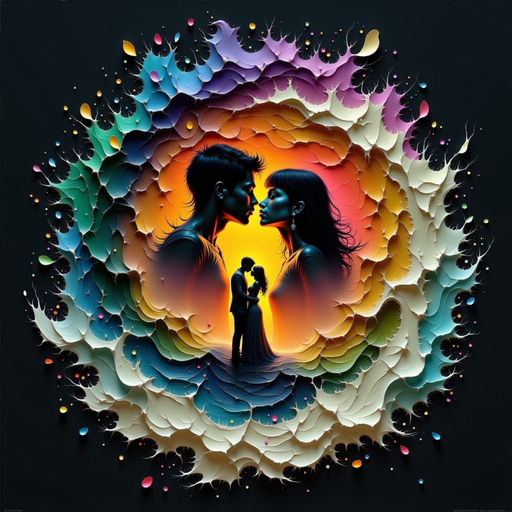 Couple Embracing Amidst Elemental Chaos