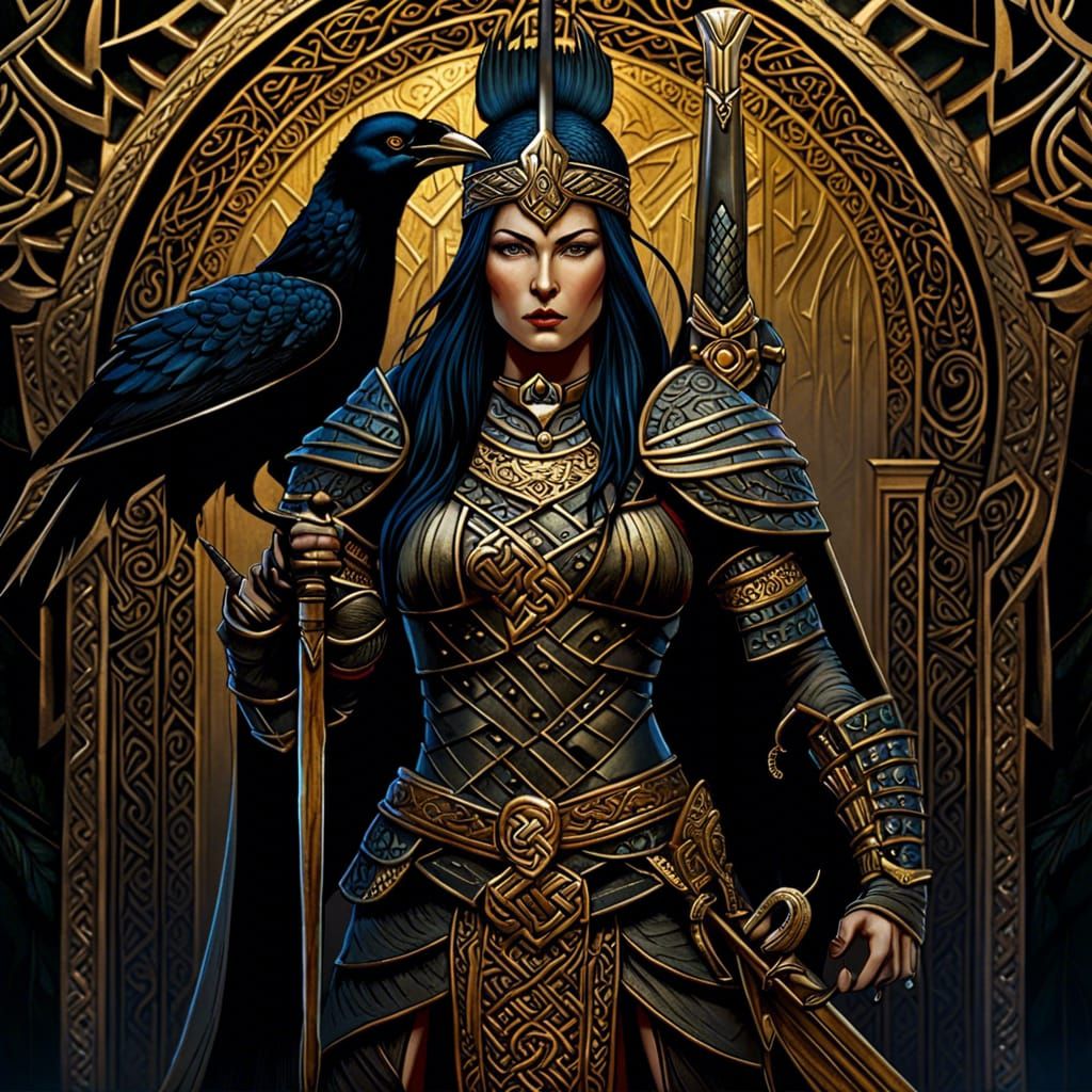 Celtic Warrior with Spear and Holy Crow Shrine