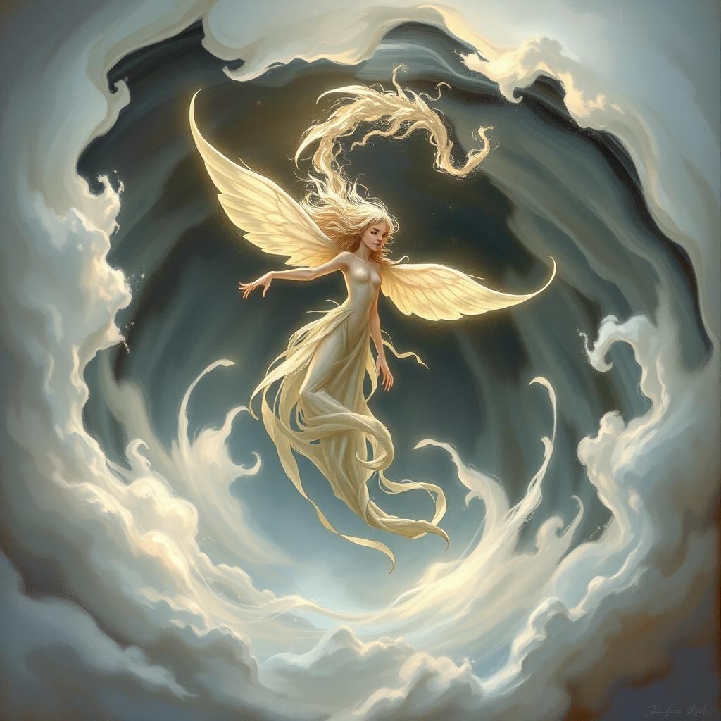 Ethereal Air Elemental in Dreamlike Fantasy Landscape