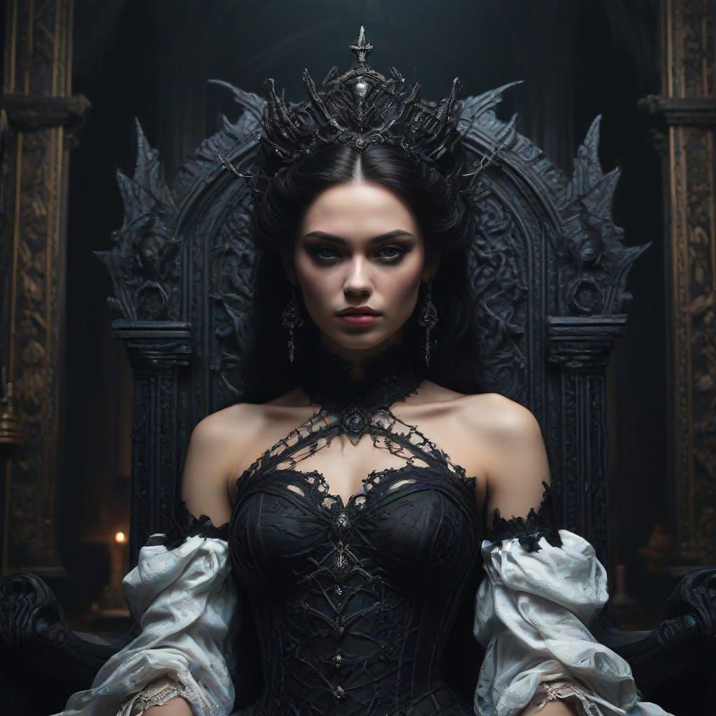 Gothic Dark Fantasy Queen with Thorns and Black Roses