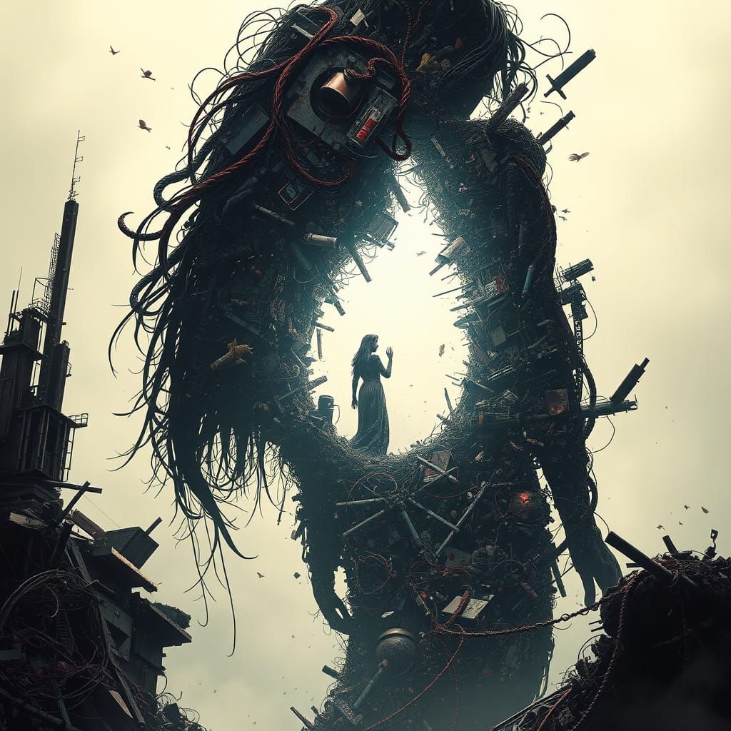 Colossal Woman Silhouette Formed From Debris