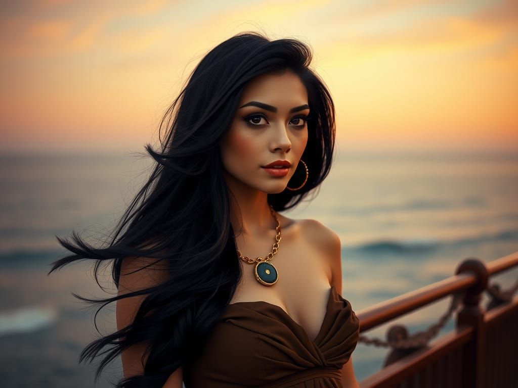 Elegant Woman in Retro Seaside Film Noir Style