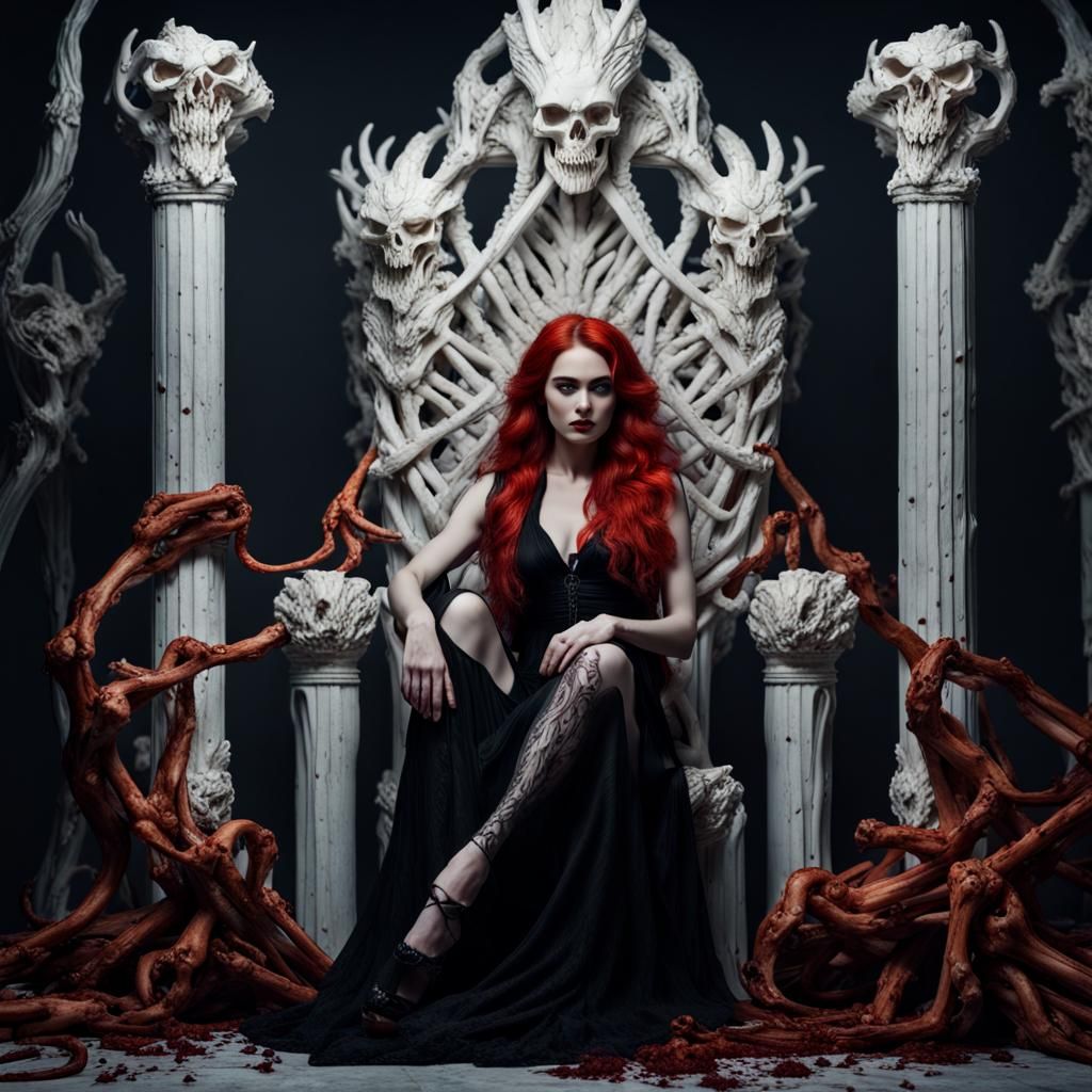 Persephone Queen of Hell on Bone Throne