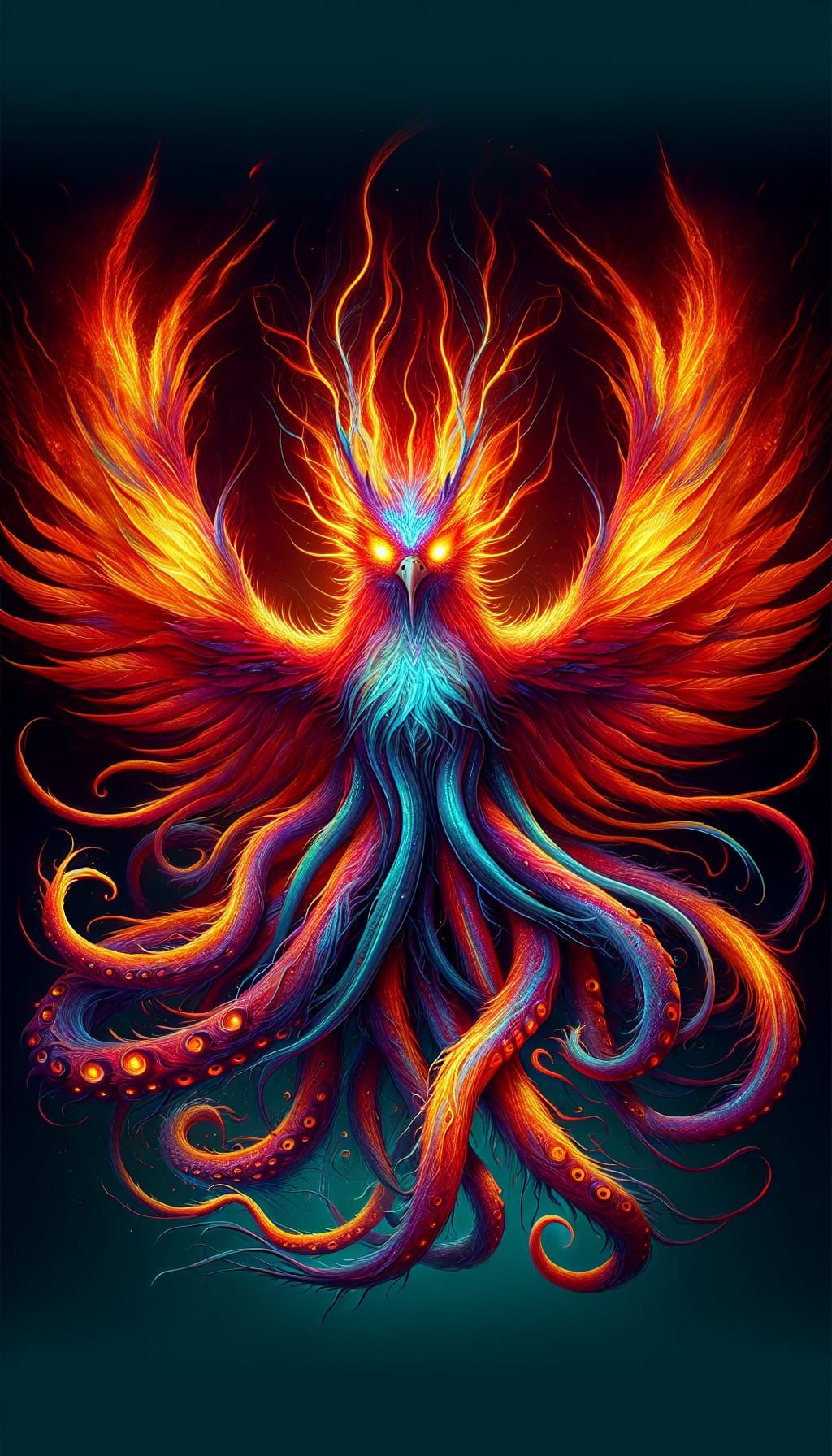 Awe-Inspiring Pyrokraken: Phoenix and Kraken Hybrid