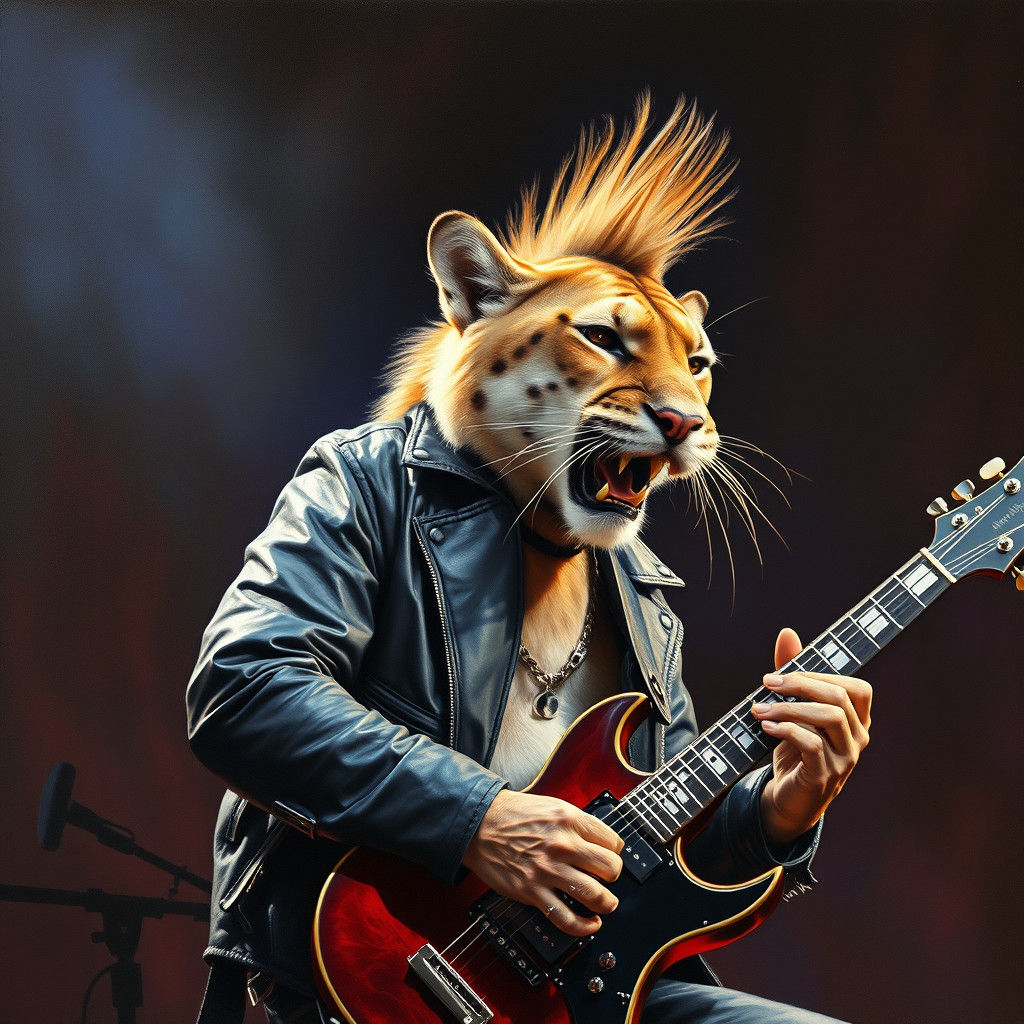 Fierce Puma Rockstar in Oil Painting