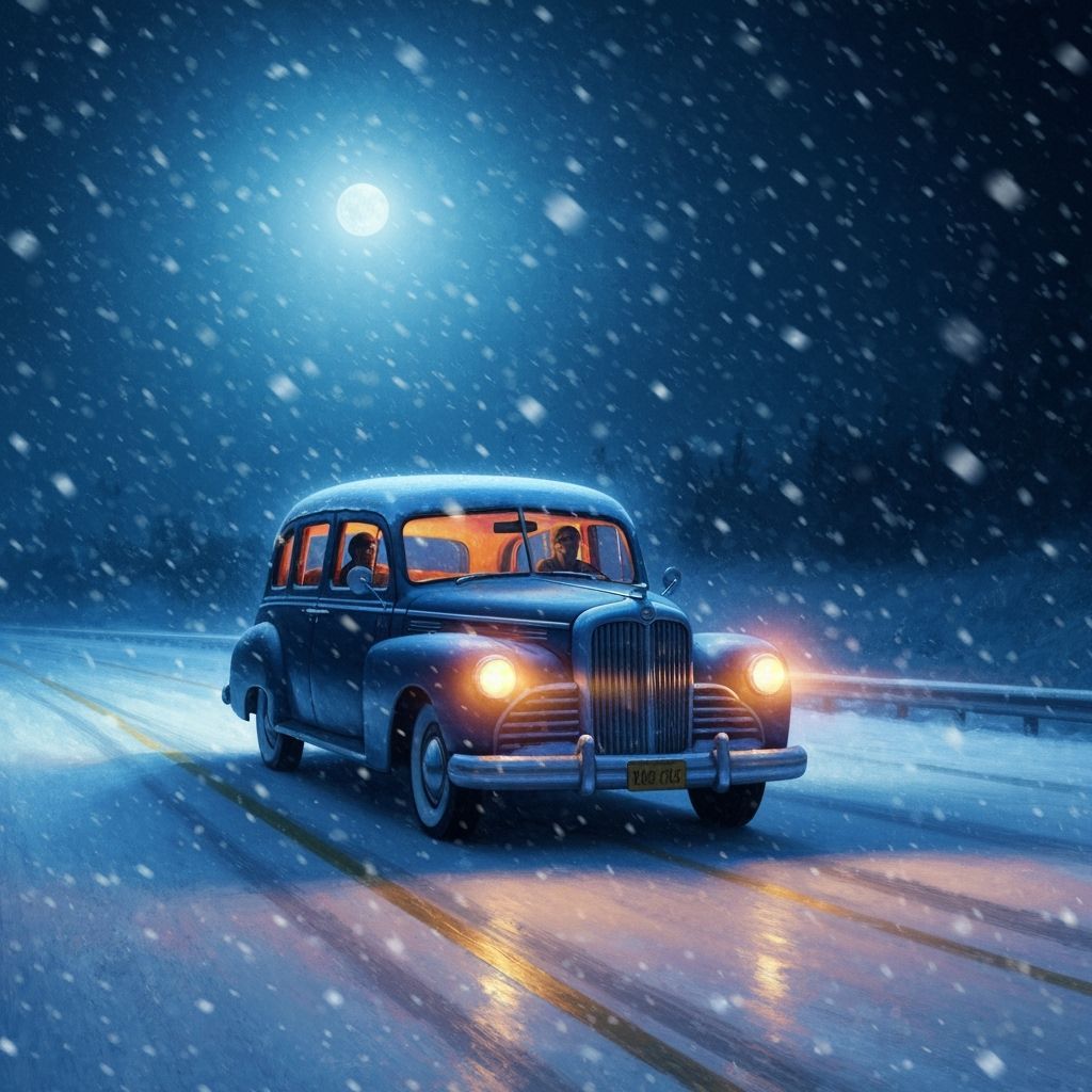 Vintage Car Through Snowstorm, Ethereal Glow