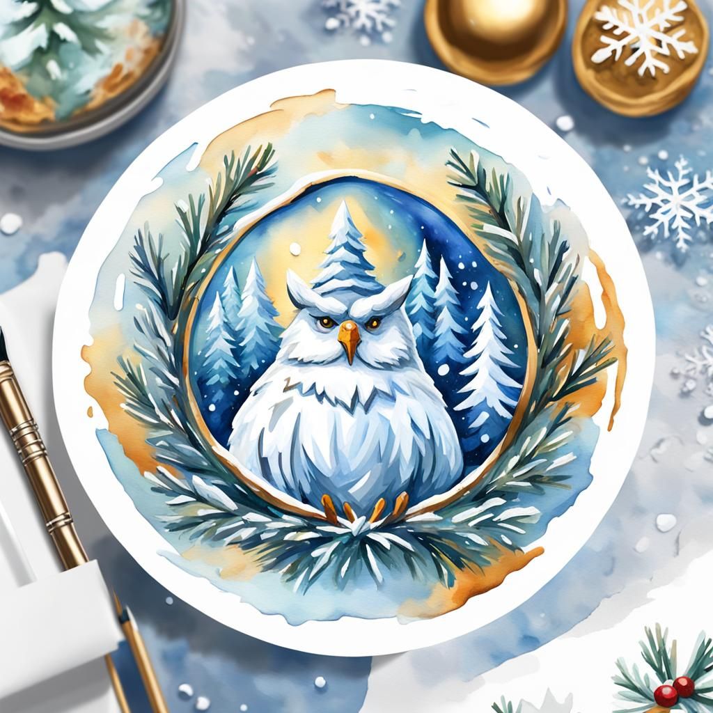 Cozy Winter Christmas Scene in Gouache Style