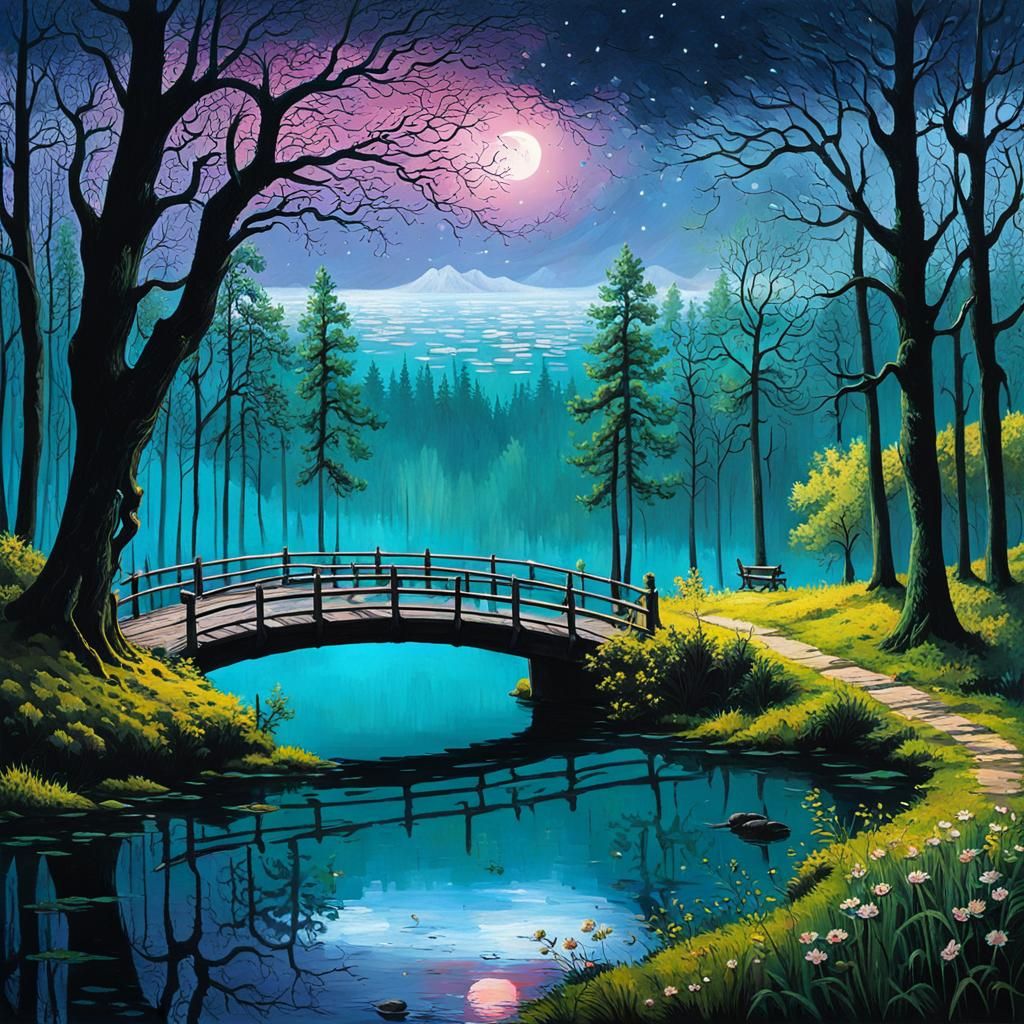 Ethereal Forest Lake Landscape Inspired by Romanticism