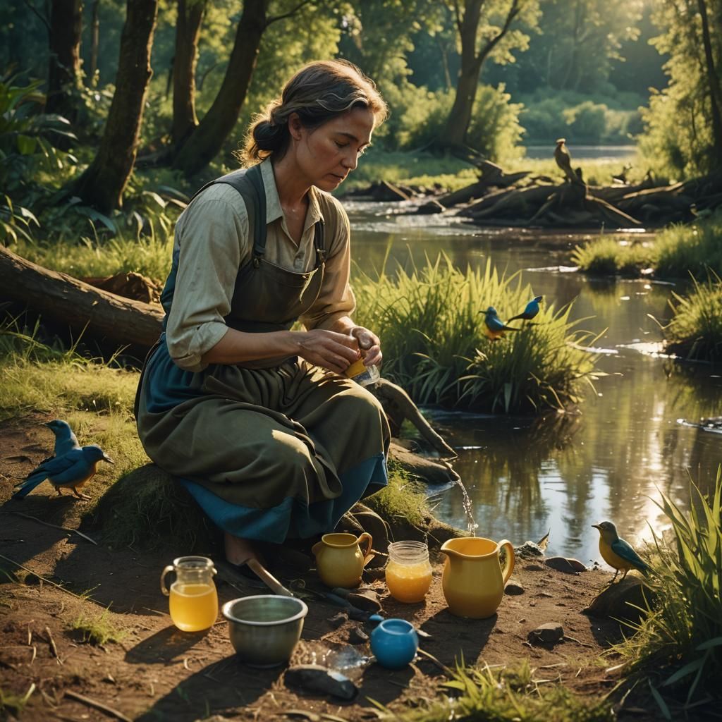 Amazon Woman by River in Golden Light