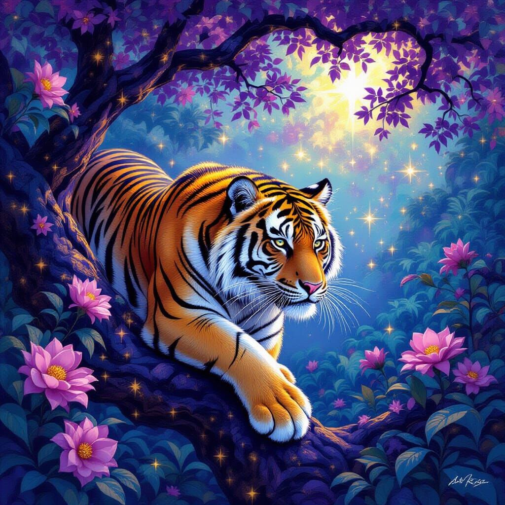 Celestial Tiger Prowling Through Nebula Jungle