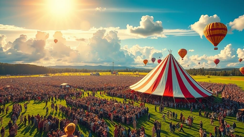 Electric Revival Gathering in a 19th-Century Landscape