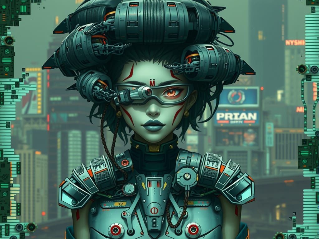 Futuristic Cyberpunk Goddess in Neon Dystopia