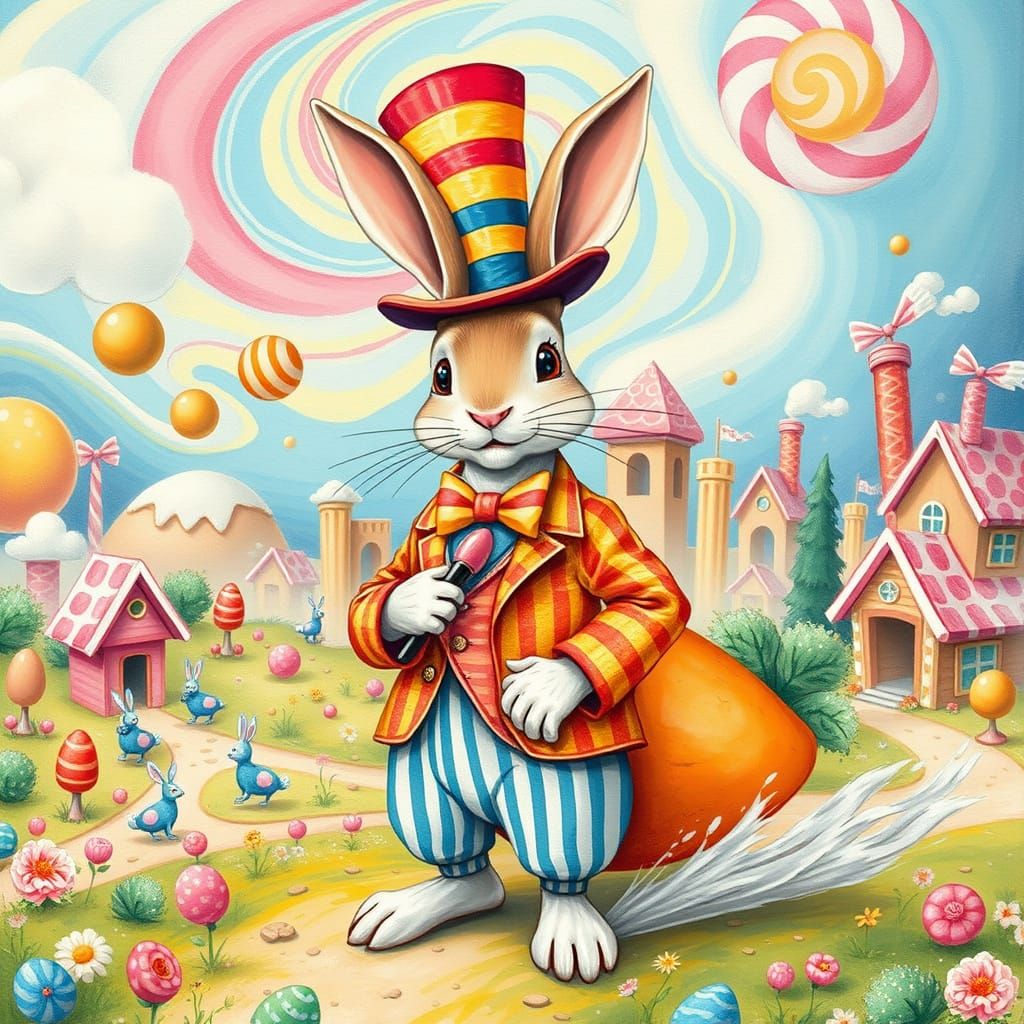 Whimsical Rabbit Directs Vibrant Egg-Painting Factory or Dri...