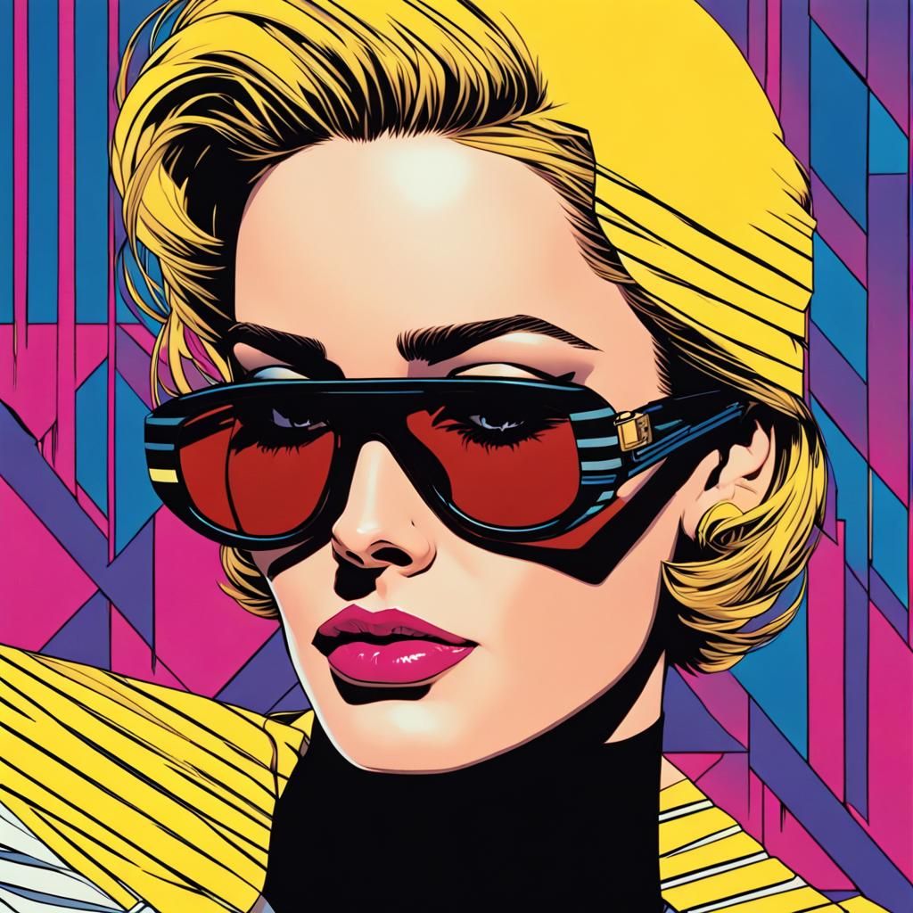 Emily Blunt as 80s Vogue Model in Synthwave Style