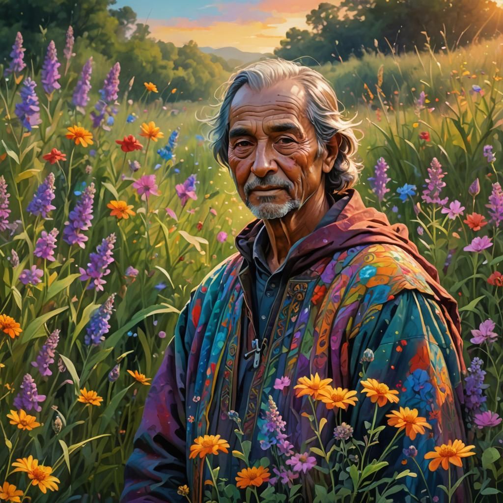 Luminous Figure in Vibrant Field, Digital Art