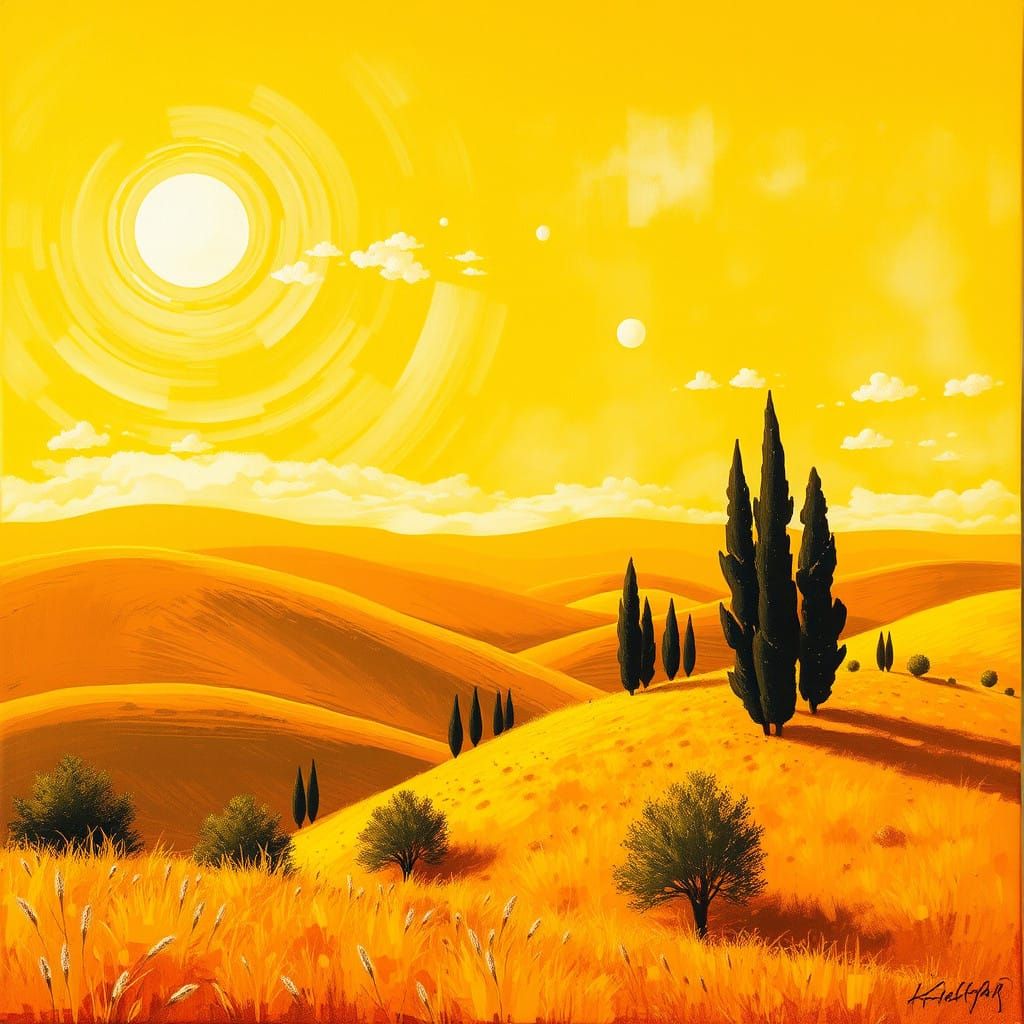 Vibrant Yellow Landscape in a Dreamy Impressionist Style