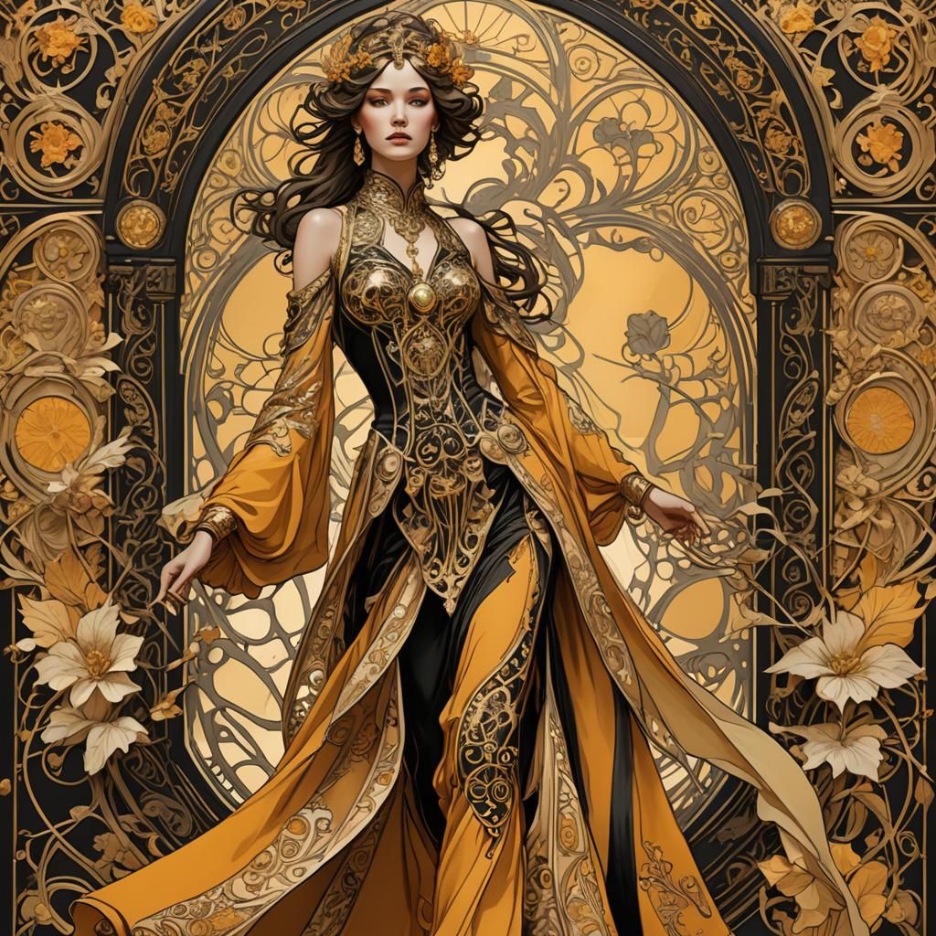 Art Nouveau Fashion Illustration on Imperial Runway