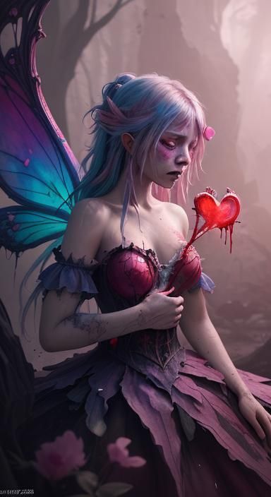 Heartbroken Fairy Crying Colorful Tears in Matte Painting