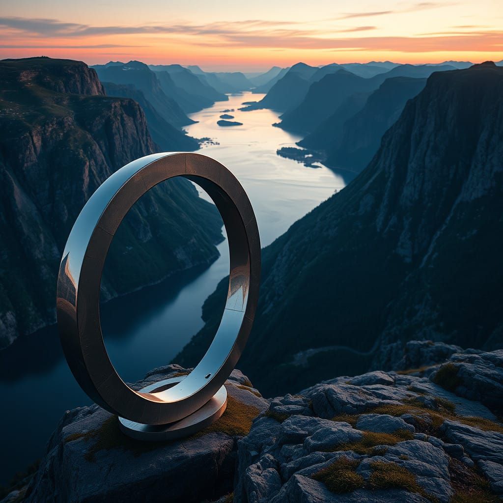 Norwegian Cliffside Statue of Pi in Ethereal Light