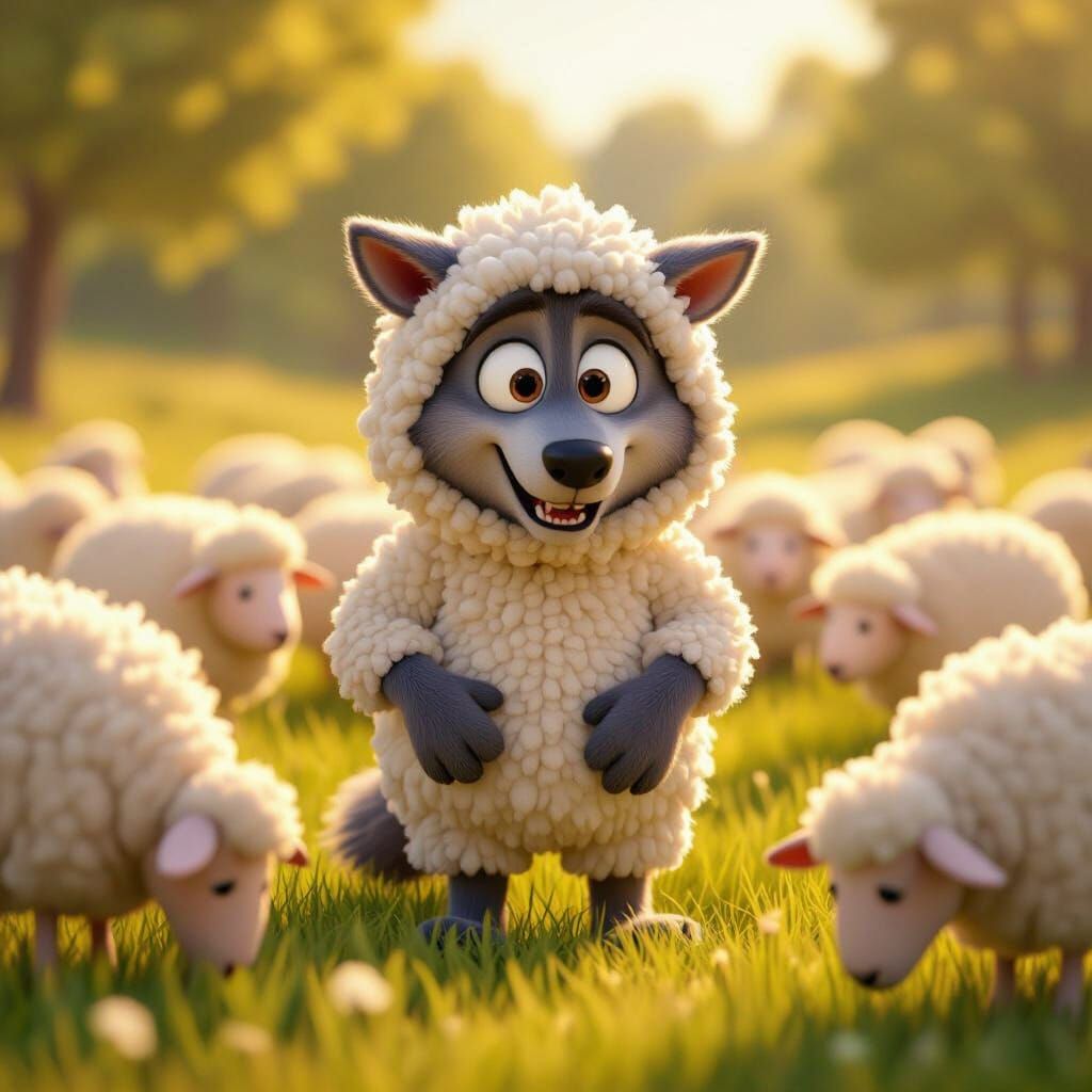 Wolf in Sheep Costume Tries to Blend In