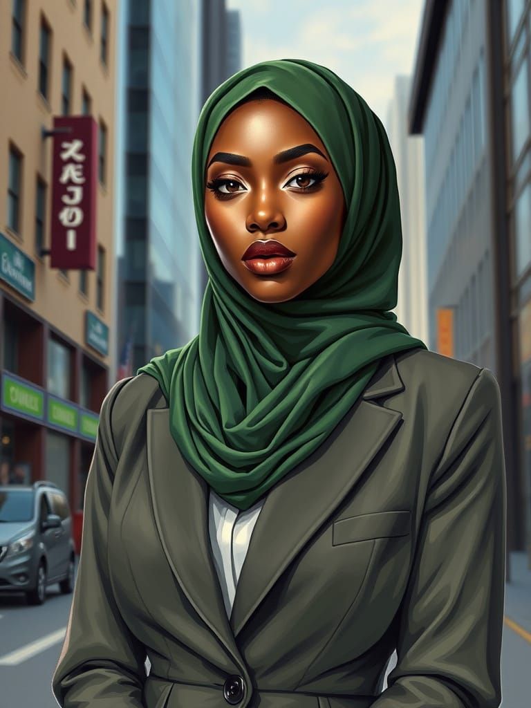 Confident Hijabi Businesswoman Portrait in Green