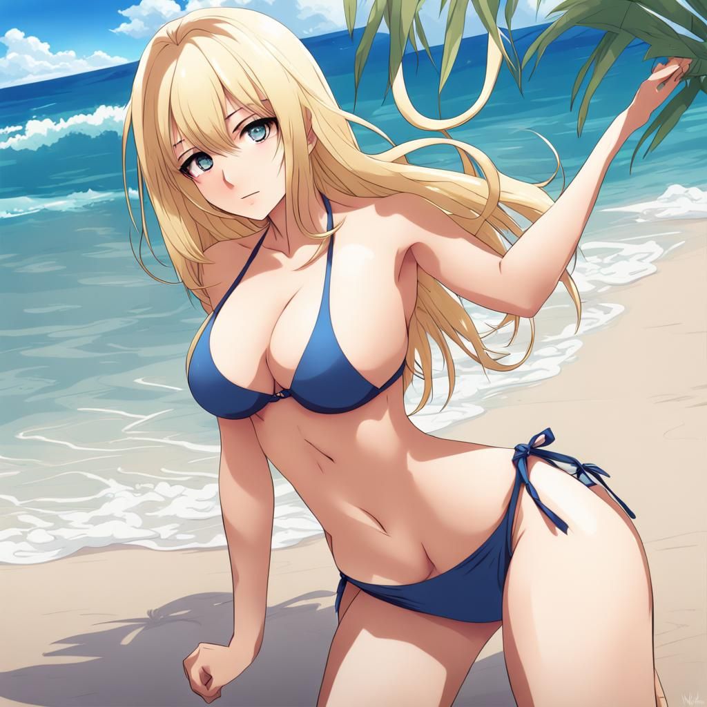 Blonde Woman in Bikini: Anime Style Illustration