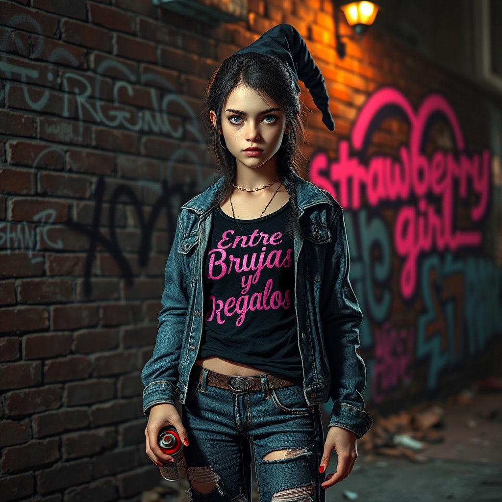 Rebellious Girl Witch Graffiti Art in 3D Render