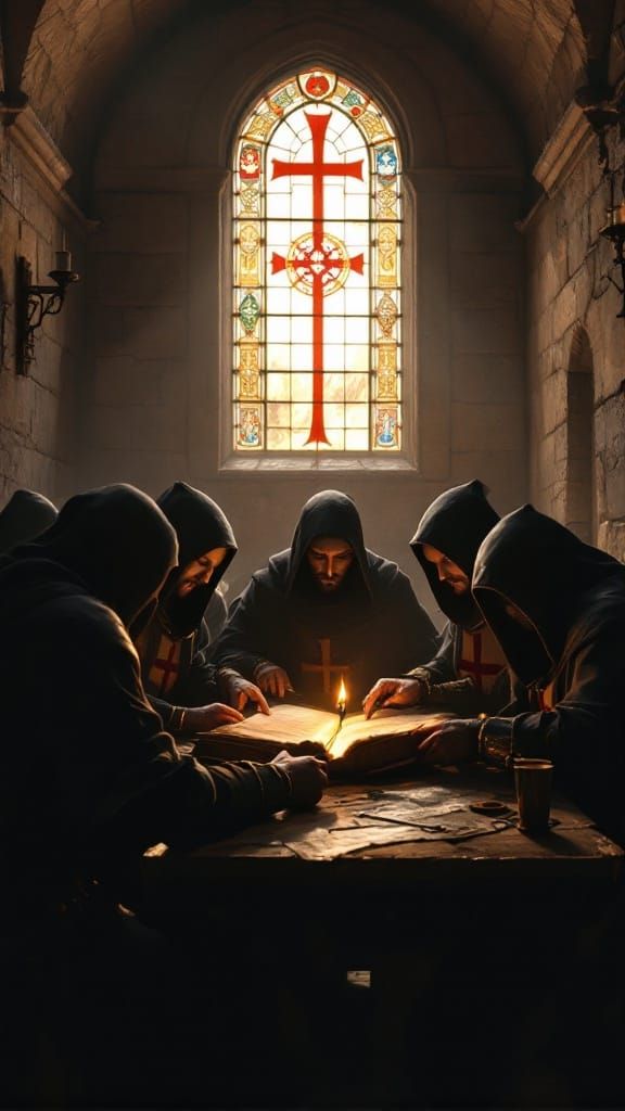 Mysterious Meeting of Knights in a Medieval Monastery