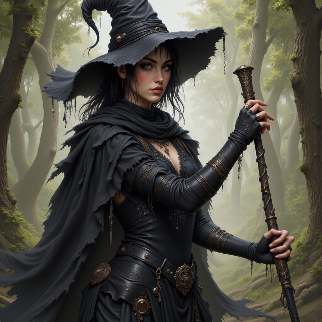 Mysterious Shadow Witch in Dark Comic Style