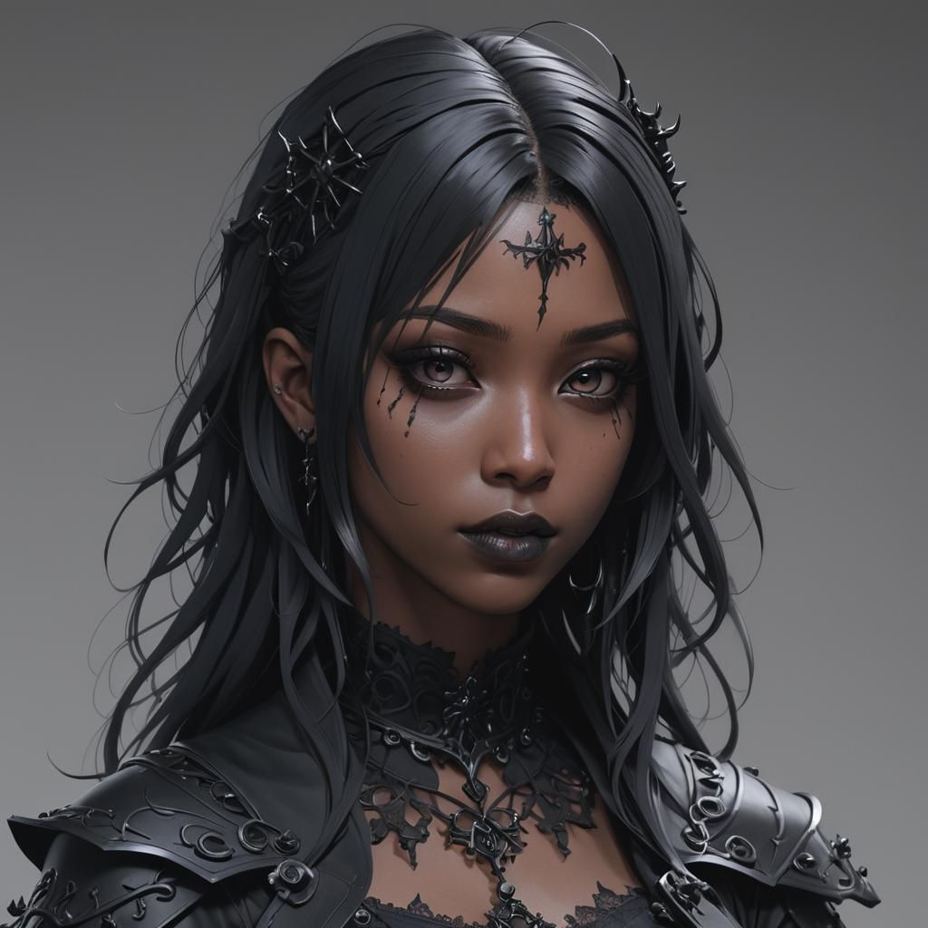 Anime Style Black Goth Girl in 3D