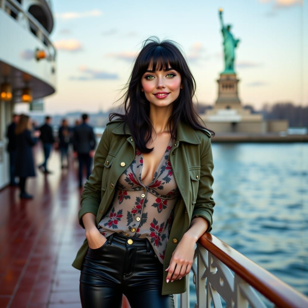 Woman on Cruise Boat in New York Harbor