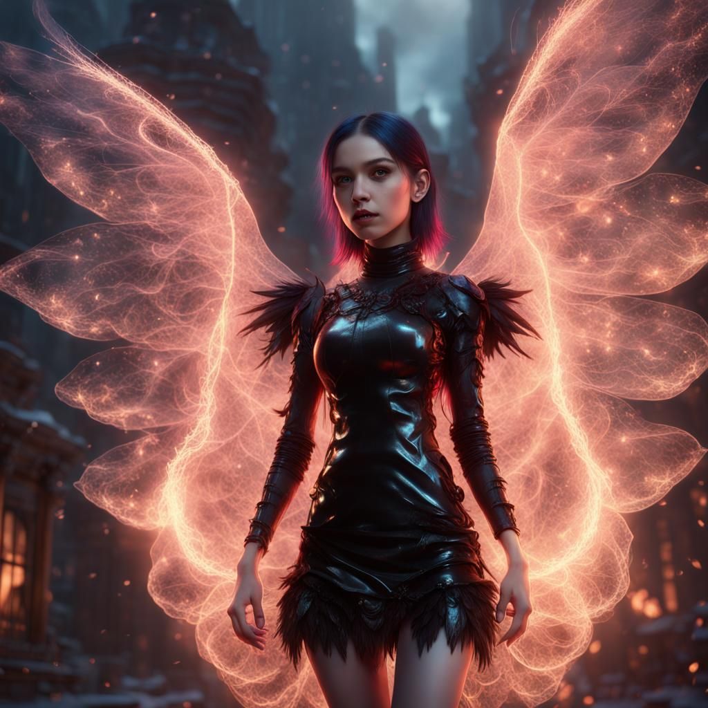 Goth Girl with Fuzzy Wings and Fireball